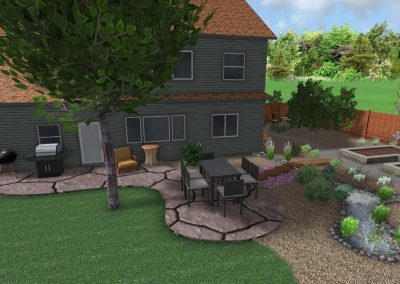 Permaculture Landscape Design Example-Outdoor Kitchen and Patio Design-Fruit Tree Guild-Earthworks-Raised vegetable beds