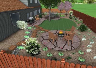 Online Landscape Designs created this landscape design plan using 3d software. Do it yourself gardeners can use ideas from these 3d software designs to get ideas that will help them create a plan for a beautiful landscape. Picture of landscape design created in 3d software.